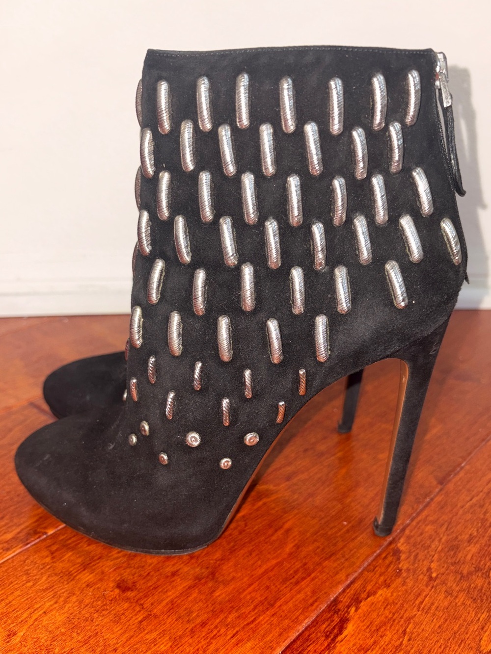 ALAIA Black Suede Studded High Heel Boots
